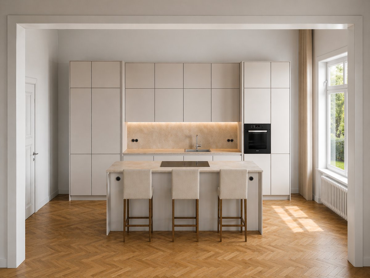 Modul Maximilian – O-Zeile mit Insel & Miele-Geräten